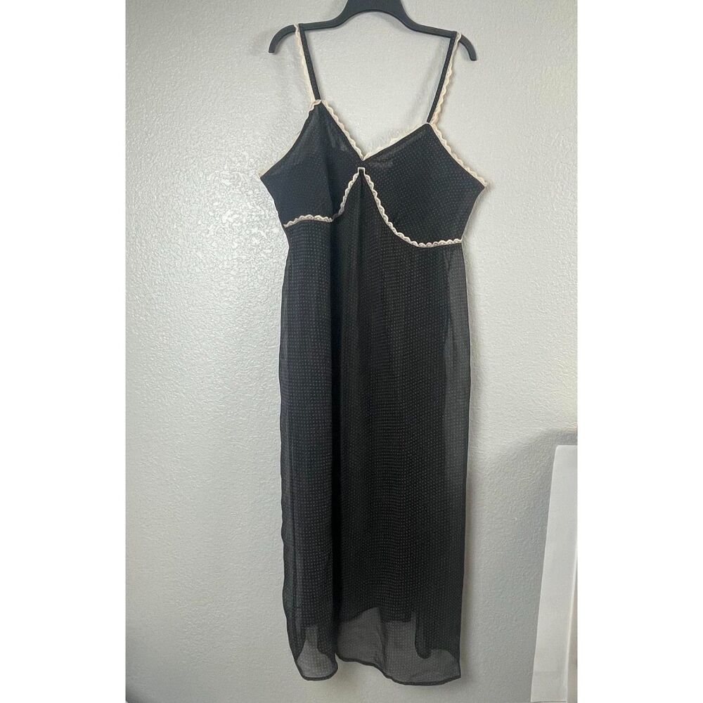 Vtg Roaman's Women's Sz 1X Black Slip Dress Nightie Polka Dot Sheer Babydoll